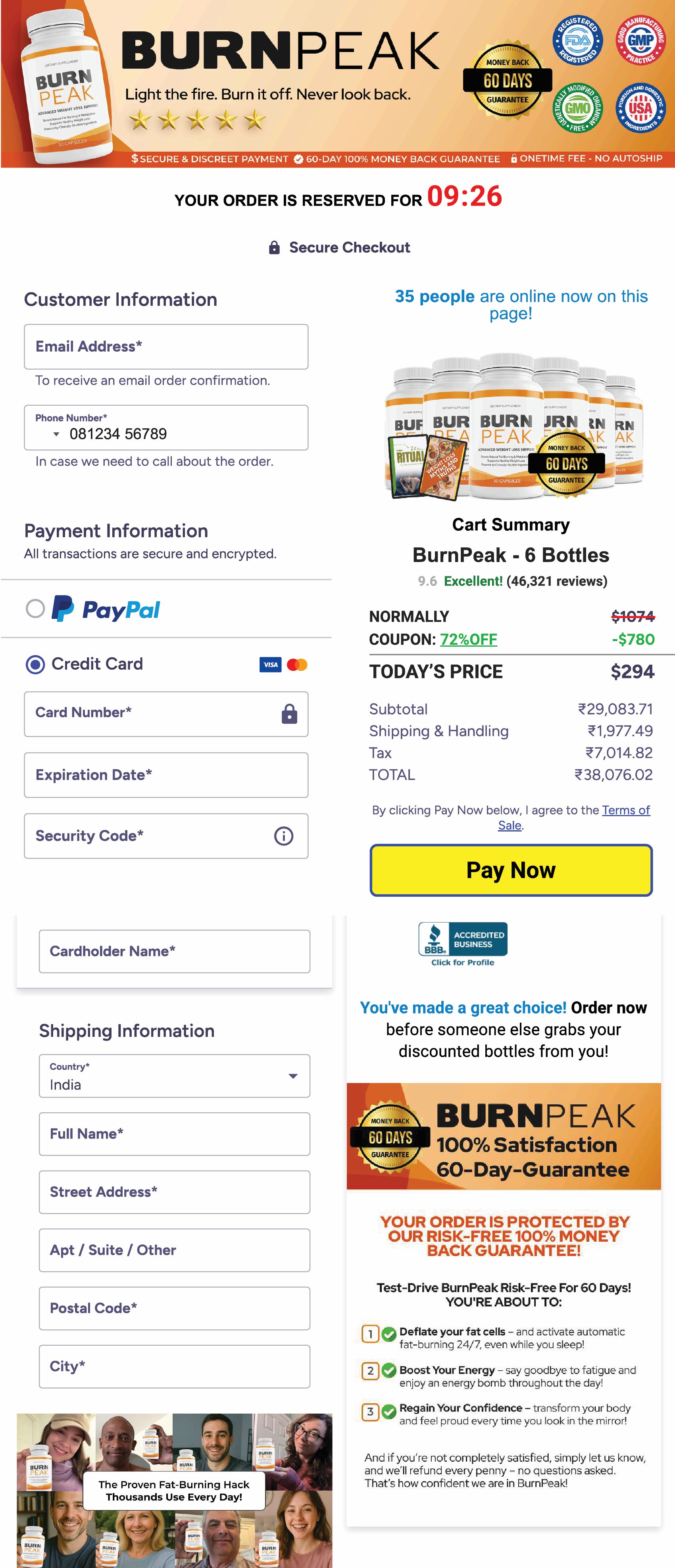 Burn Peak Checkout Page